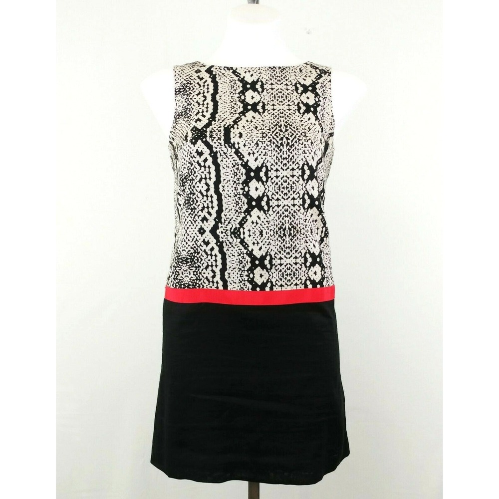 Ann Taylor Loft Women Dress, Size 2 Petite, black, beige, 100% linen